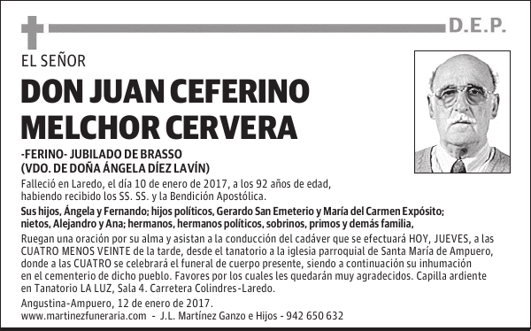 D. JUAN CEFERINO MELCHOR CERVERA