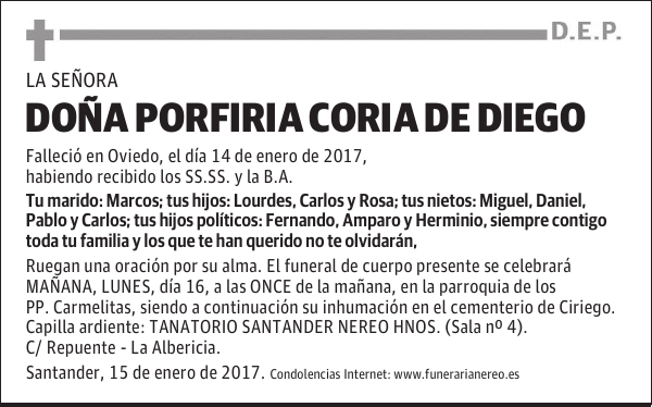 DOÑA PORFIRIA CORIA DE DIEGO