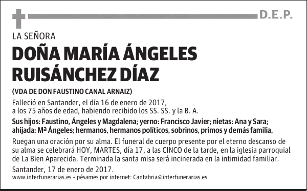 D. MARÍA ÁNGELES RUISÁNCHEZ DIAZ
