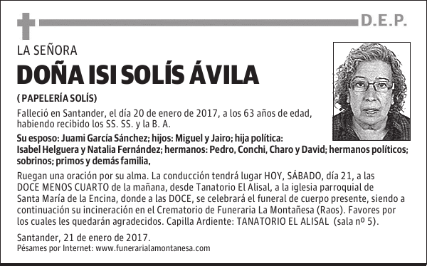 DOÑA ISI SOLÍS ÁVILA