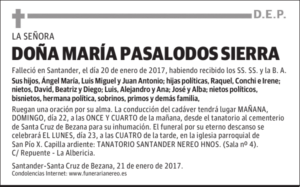 DOÑA MARÍA PASALODOS SIERRA