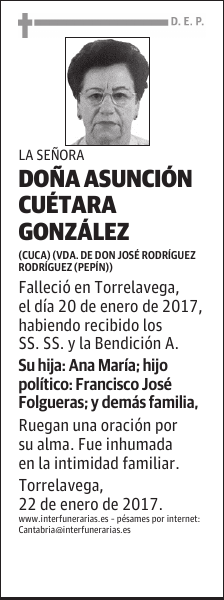DOÑA ASUNCIÓN CUÉTARA GONZÁLEZ