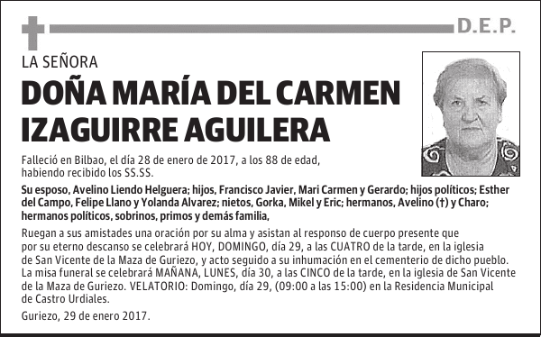 DONA MARÍA DEL CARMEN IZAGUIRRE AGUILERA