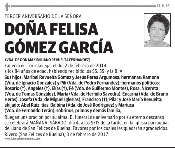 DOÑA FELISA GOMEZ GARCIA