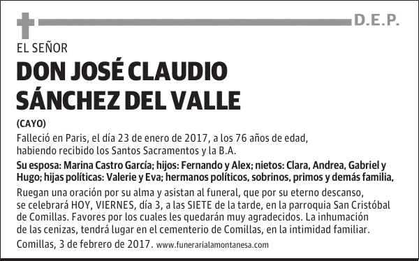 DON JOSÉ CLAUDIO SÁNCHEZ DEL VALLE