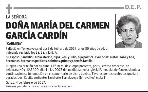 DOÑA MARÍA DEL CARMEN GARCÍA CARDÍN