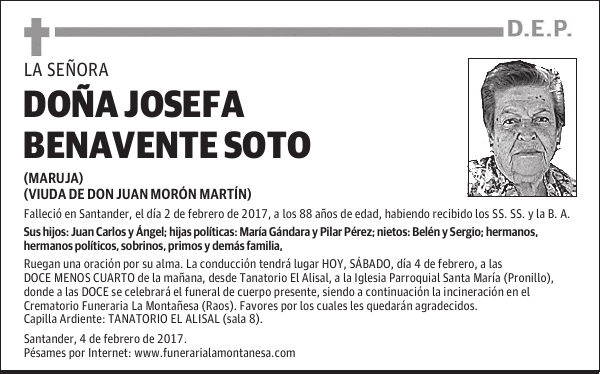 DOÑA JOSEFA BENAVENTE SOTO