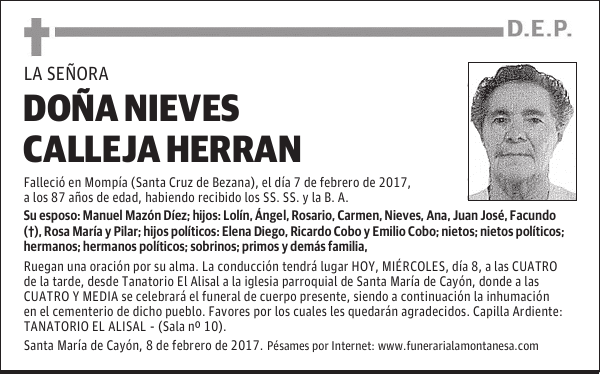 DOÑA NIEVES CALLEJA HERRAN