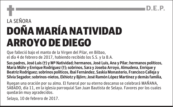 DOÑA Mª NATIVIDAD ARROYO DE DIEGO