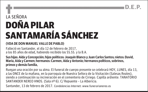 DOÑA PILAR SANTAMARIA SANCHEZ