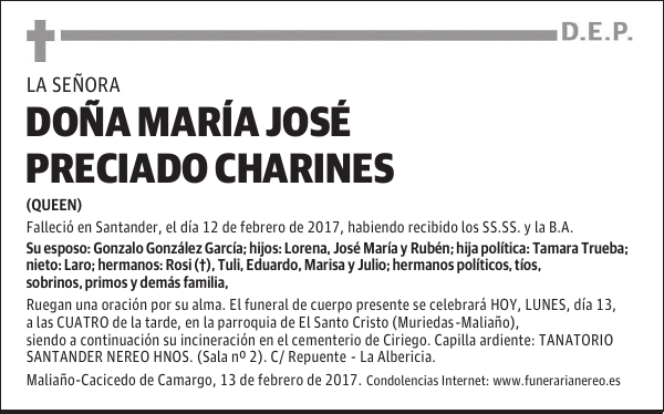 DOÑA MARIA JOSE PRECIADO CHARINES