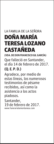 DOÑA MARÍA TERESA LOZANO CASTAÑEDA