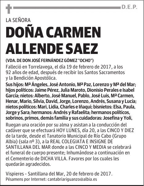 DOÑA CARMEN ALLENDE SAEZ