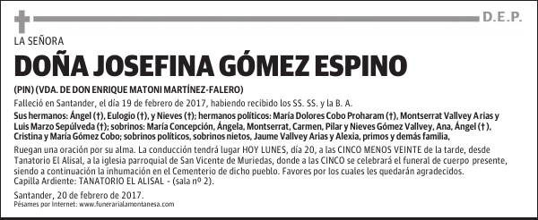 DOÑA JOSEFINA GÓMEZ ESPINO