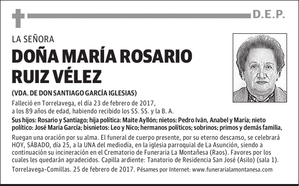 DOÑA MARIA ROSARIO RUIZ VELEZ