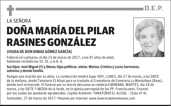 DOÑA MARÍA DEL PILAR RASINES GONZÁLEZ
