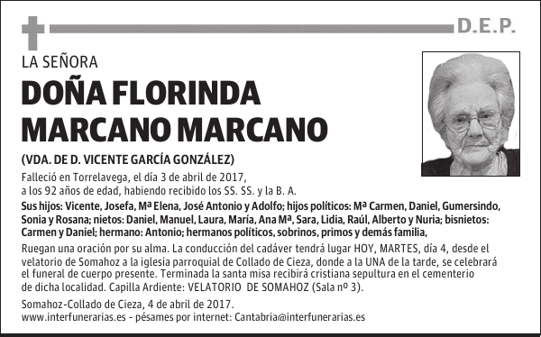 Dª. FLORINDA MARCANO MARCANO