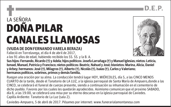 DOÑA PILAR CANALES LLAMOSAS