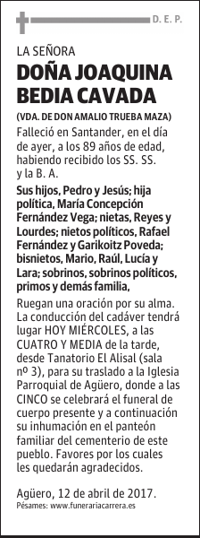 DOÑA JOAQUINA BEDIA CAVADA