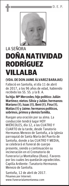 DOÑA NATIVIDAD RODRÍGUEZ VILLALBA