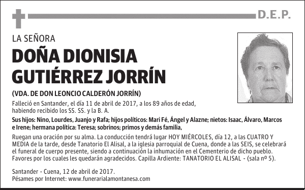 DOÑA DIONISIA GUTIÉRREZ JORRÍN