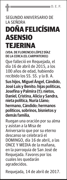DOÑA FELICÍSIMA ASENSIO TEJERINA