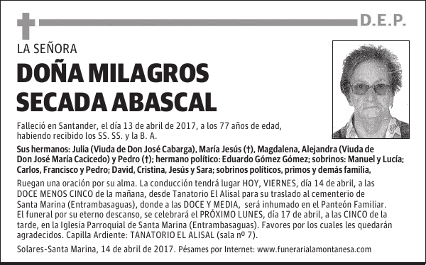 DOÑA MILAGROS SECADA ABASCAL