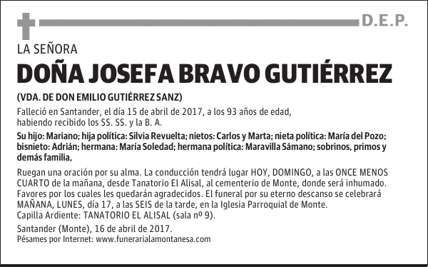 DOÑA JOSEFA BRAVO GUTIÉRREZ