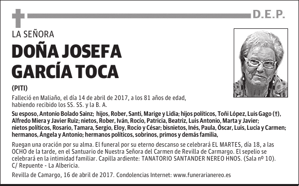 DOÑA JOSEFA GARCÍA TOCA