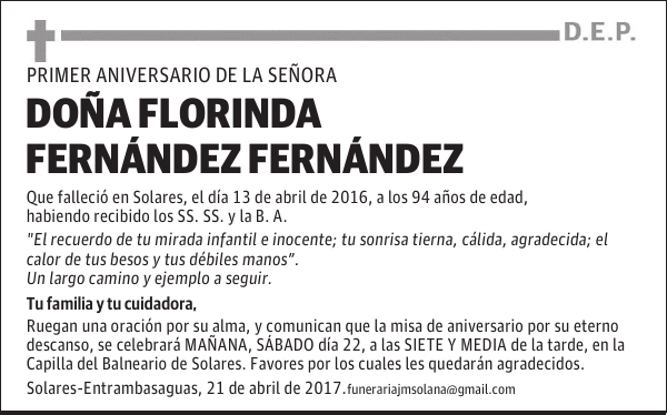 DOÑA FLORINDA FERNÁNDEZ FERNÁNDEZ