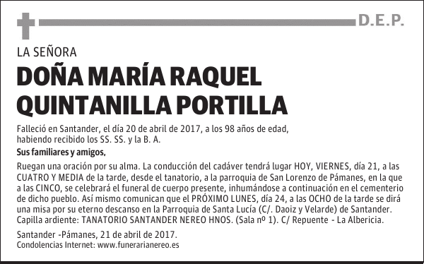 DOÑA MARÍA RAQUEL QUINTANILLA PORTILLA