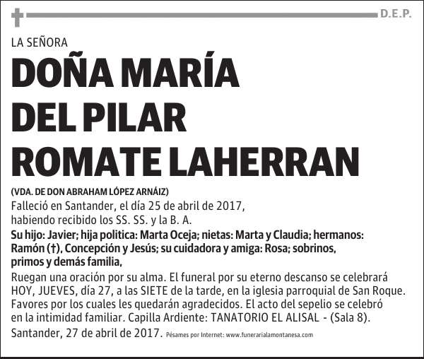 DOÑA MARÍA DEL PILAR ROMATE LAHERRAN
