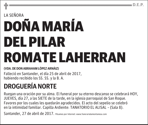 DOÑA MARÍA DEL PILAR ROMATE LAHERRAN