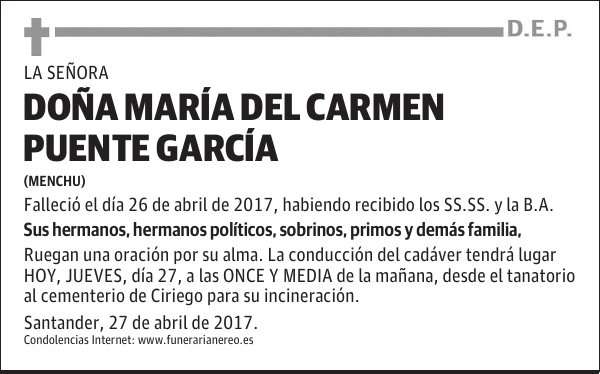 DOÑA MARIA DEL CARMEN PUENTE GARCIA