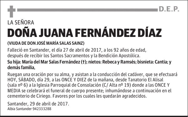 DOÑA JUANA FERNÁNDEZ DÍAZ