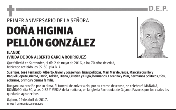 DOÑA HIGINIA PELLÓN GONZÁLEZ