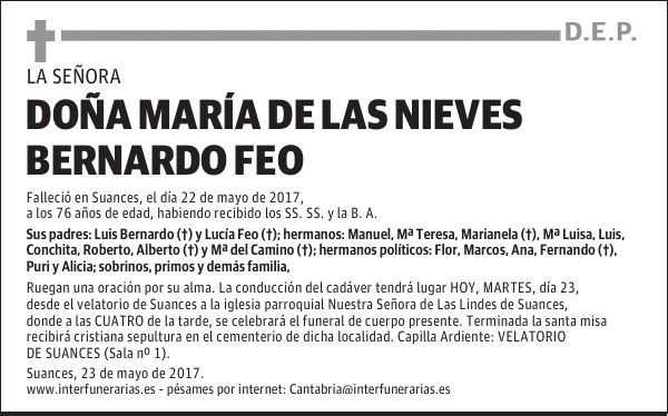 Da. Ma. DE LAS NIEVES BERNARDO FEO