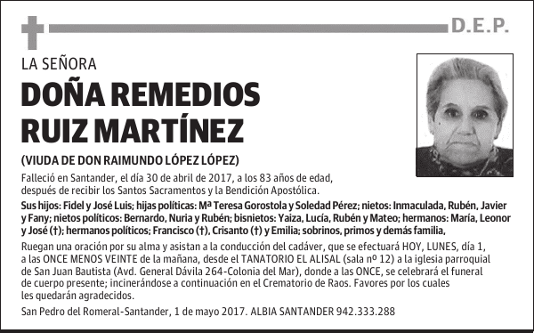 DOÑA REMEDIOS RUIZ MARTÍNEZ