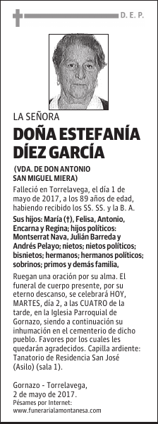 DOÑA ESTEFANÍA DÍEZ GARCÍA