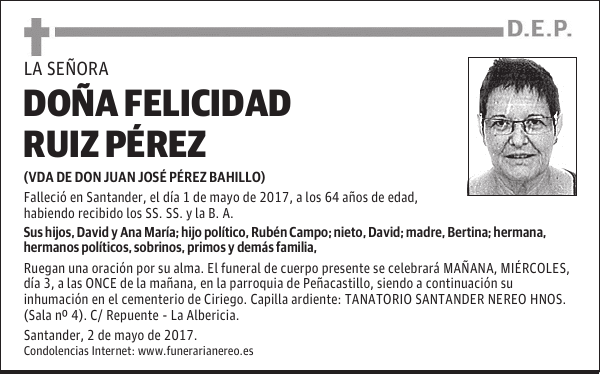 DOÑA FELICIDAD RUIZ PÉREZ