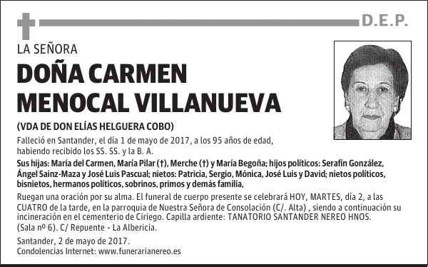 DOÑA CARMEN MENOCAL VILLANUEVA