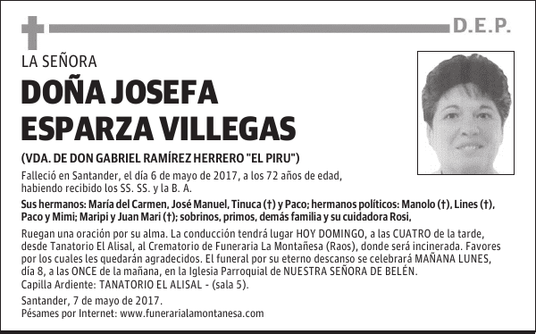 DOÑA JOSEFA ESPARZA VILLEGAS