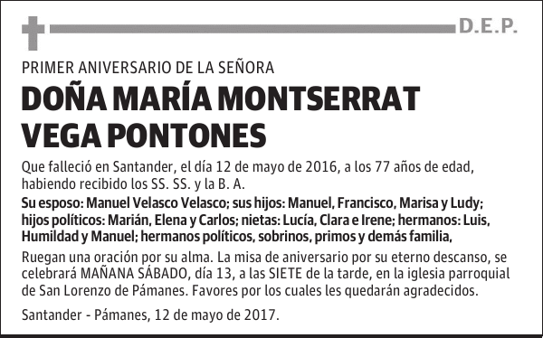 DOÑA MARÍA MONTSERRAT VEGA PONTONES