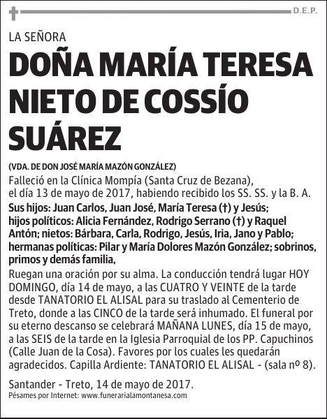 DOÑA MARÍA TERESA NIETO DE COSSÍO SUÁREZ