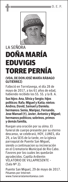 DOÑA MARIA EDUVIGIS TORRE PERNIA