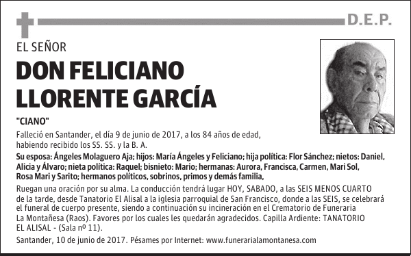 DON FELICIANO LLORENTE GARCÍA