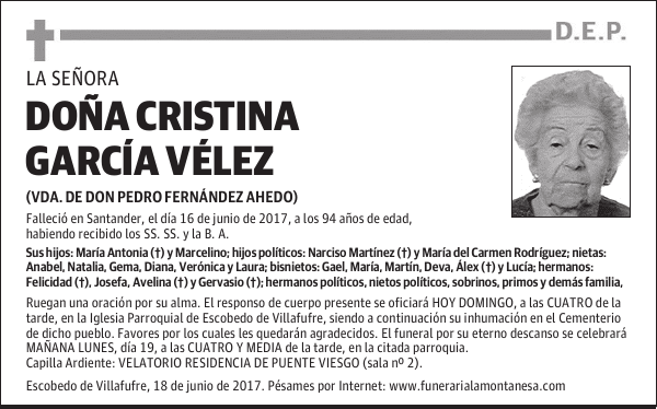 DOÑA CRISTINA GARCÍA VÉLEZ