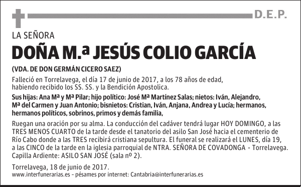 DOÑA Mª JESÚS COLIO GARCÍA