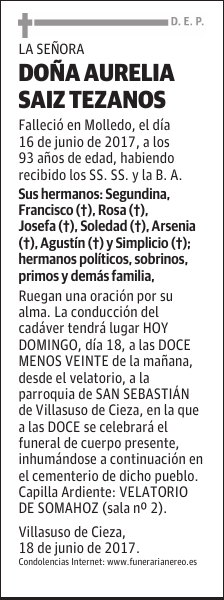 DOÑA AURELIA SAIZ TEZANOS