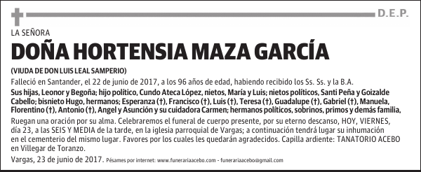 Dña. Hortensia Maza García